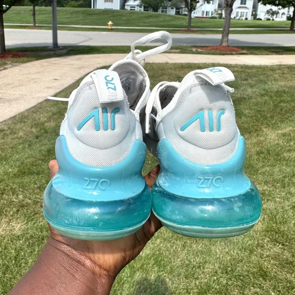 Nike Air Max 270 Big Kids Athletic Shoes Size 6Y White Teal Blue